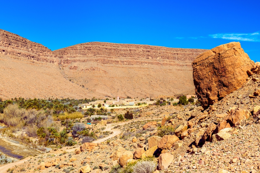 Ziz Valley oasis and road trip highway in Morocco